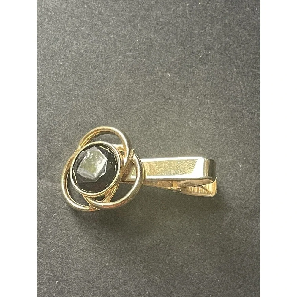 VINTAGE GOLD TONE EMMONS BLACK STONE TIE CLASP/CLIP MINIMALIST RETRO OFFICE